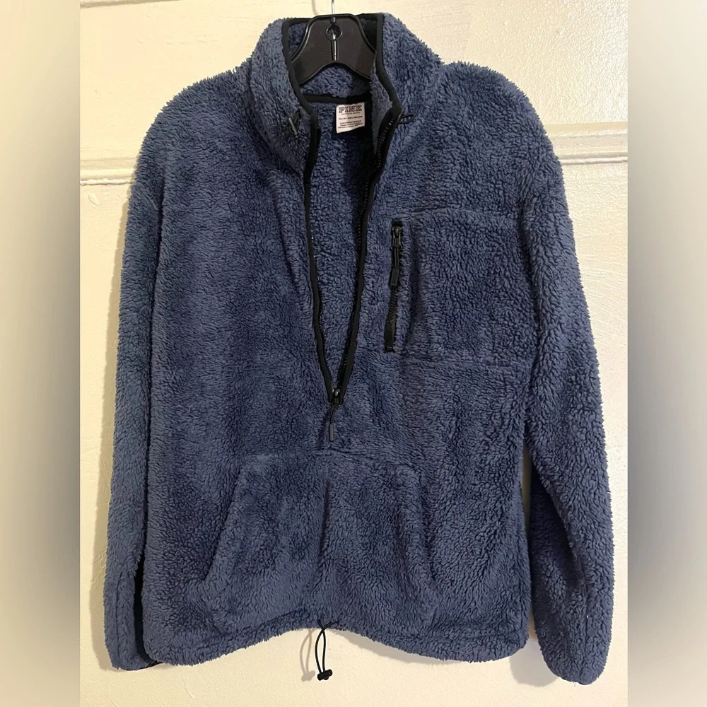 PINK Victoria's Secret Teddy Half Zip Blue Fleece Pullover Sweatshirt - Picture 3 of 7